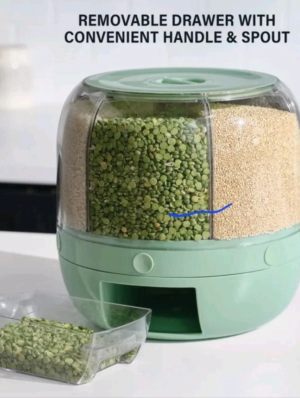 Core Kitchen 6-Section Rotating Food Storage Dispenser Mint Green NEW